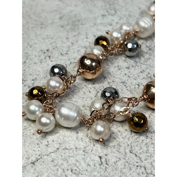 Honora Bronze Italy Pearl Chain Necklace bead grey   Gold tone - Picture 4 of 10